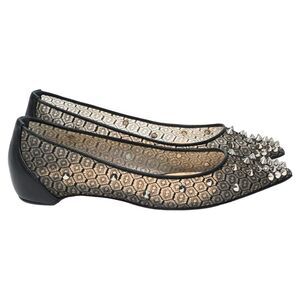 Christian Louboutin Lace Spike-Embellished Ballet Flats in Black Polyester